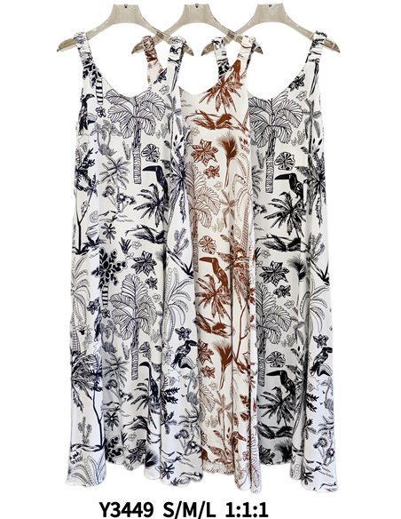 Vestido largo sin mangas estampado tropical