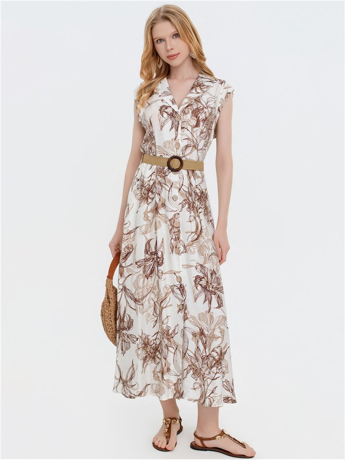 Vestido camisero midi sin mangas con cinturón