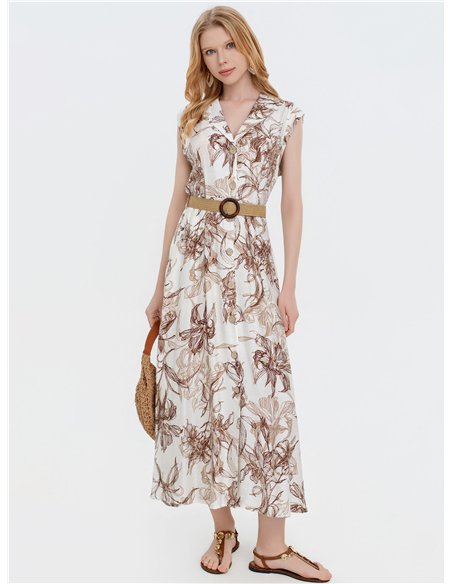 Vestido camisero midi sin mangas con cinturón