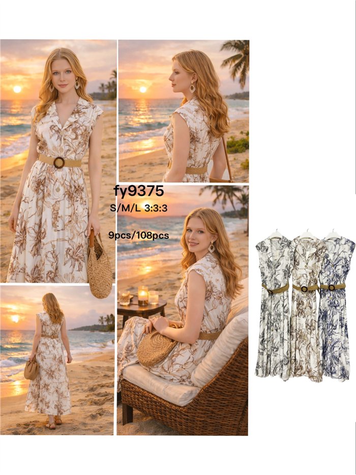 Vestido camisero midi sin mangas con cinturón