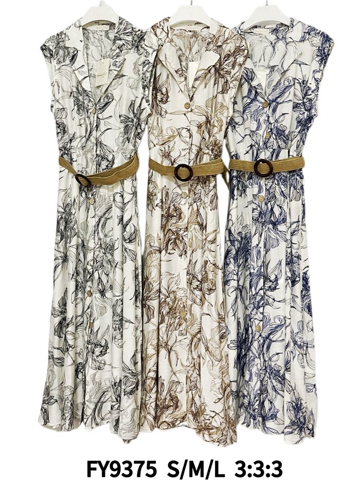 Vestido camisero midi sin mangas con cinturón