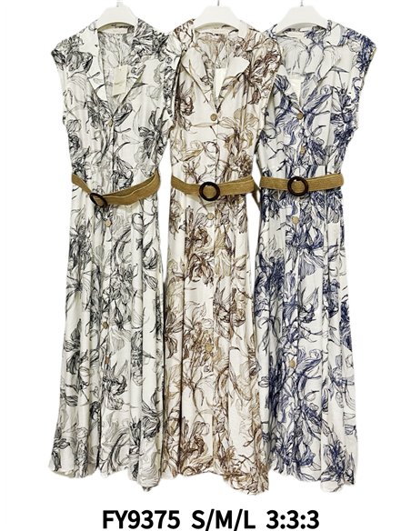 Vestido camisero midi sin mangas con cinturón