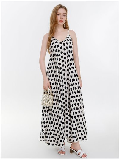 Vestido maxi de tirantes con lunares