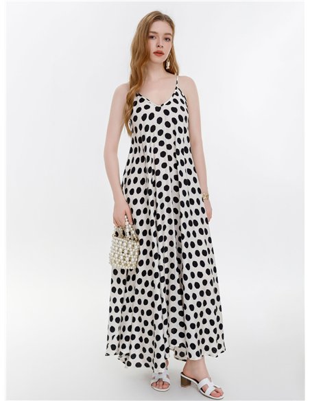 Vestido maxi de tirantes con lunares