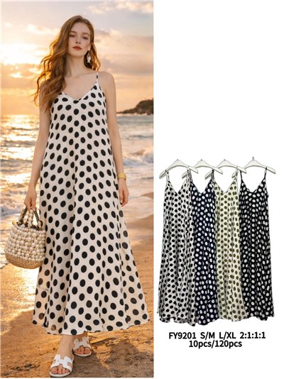 Vestido maxi de tirantes con lunares 2