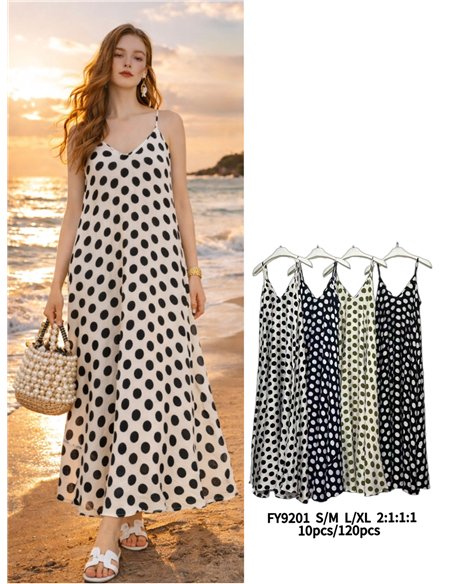 Vestido maxi de tirantes con lunares