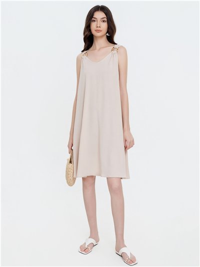 Vestido corto fluido con tirantes joya
