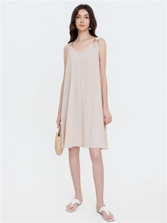Vestido corto fluido con tirantes joya
