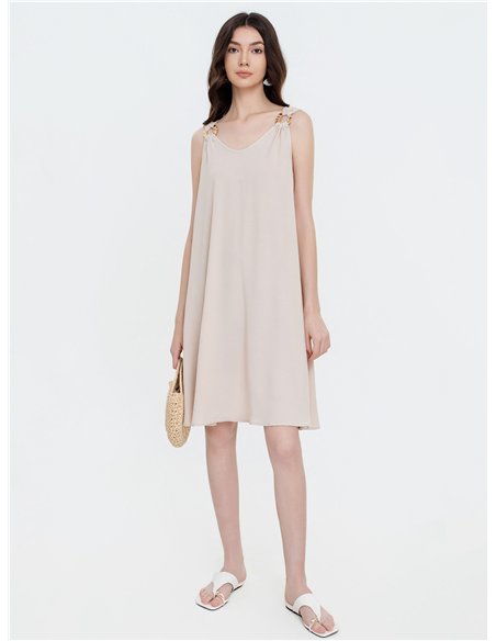 Vestido corto fluido con tirantes joya