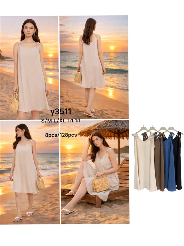 Vestido corto fluido con tirantes joya