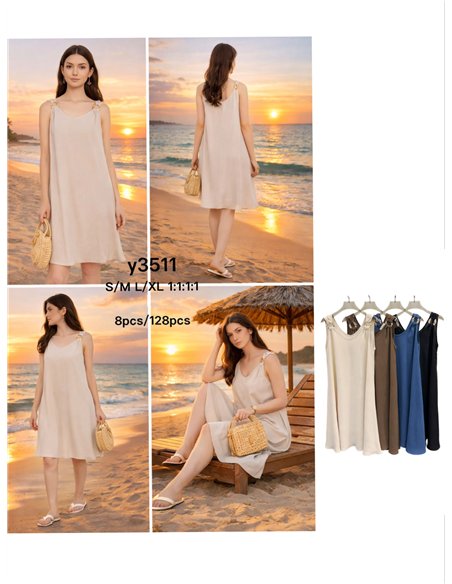 Vestido corto fluido con tirantes joya