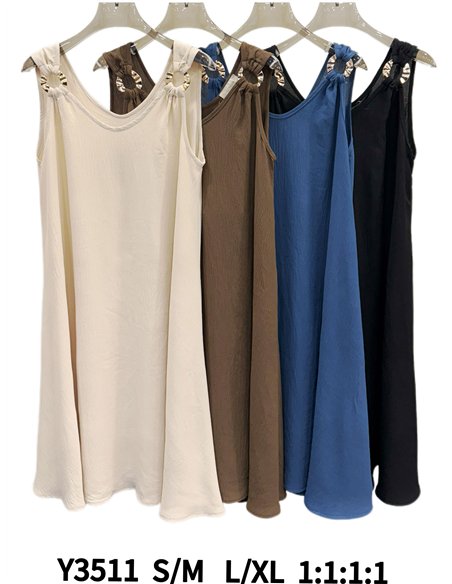 Vestido corto fluido con tirantes joya