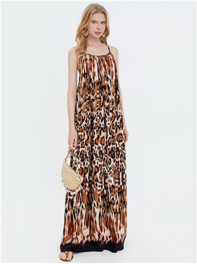 Vestido maxi de tirantes estampado animal