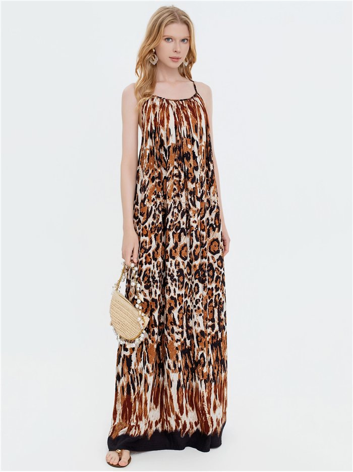 Vestido maxi de tirantes estampado animal