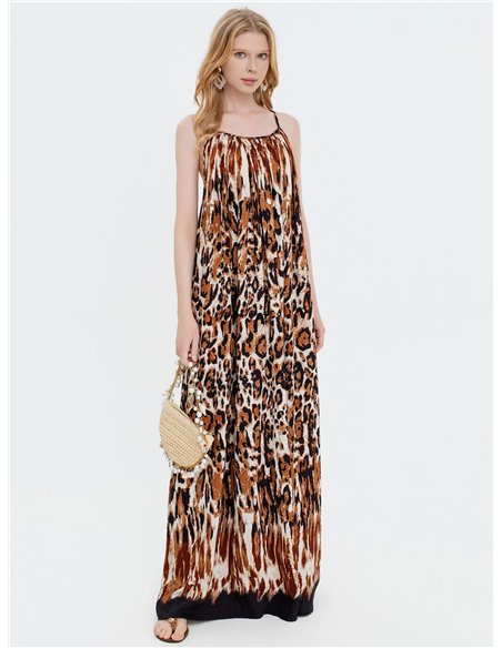 Vestido maxi de tirantes estampado animal