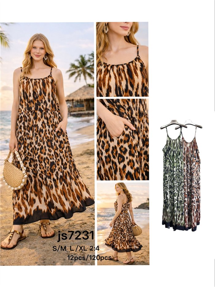 Vestido maxi de tirantes estampado animal