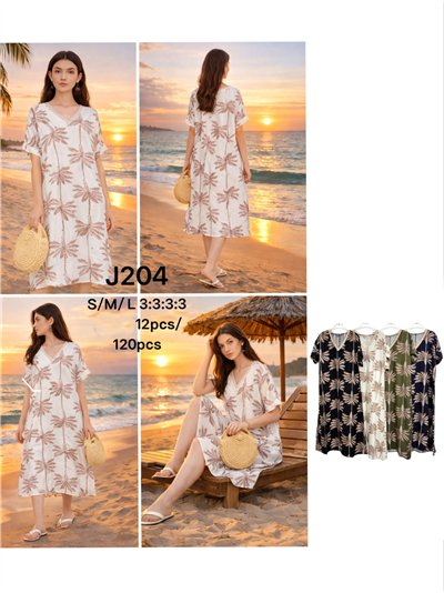 Robe midi imprimée palmiers à col en V 2