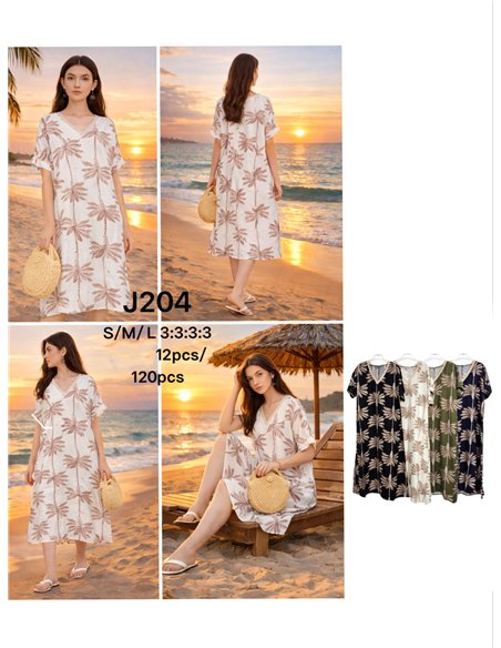 Midikleid mit Palmenmuster und V-Ausschnitt