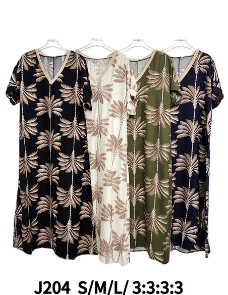 Midikleid mit Palmenmuster und V-Ausschnitt