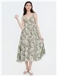 Abito midi con spalline e stampa a foglie