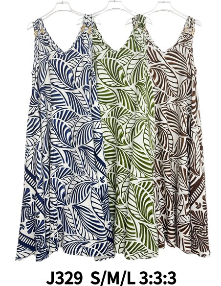 Abito midi con spalline e stampa a foglie