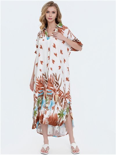 Vestido camisero oversize estampado tropical