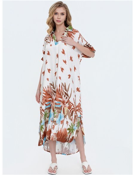 Vestido camisero oversize estampado tropical