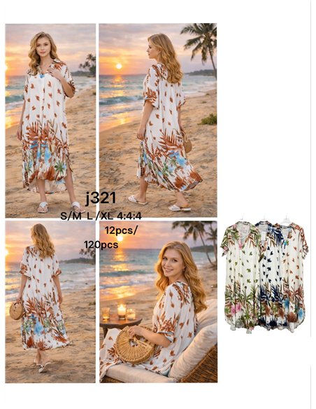 Vestido camisero oversize estampado tropical