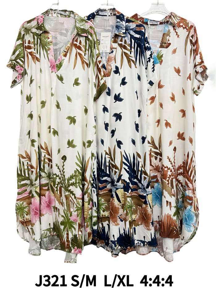 Vestido camisero oversize estampado tropical