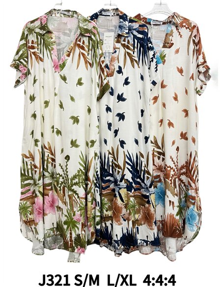 Vestido camisero oversize estampado tropical