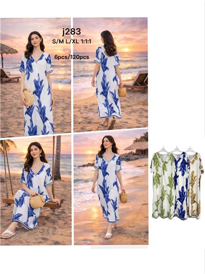 Vestido midi estampado hojas con escote pico 2