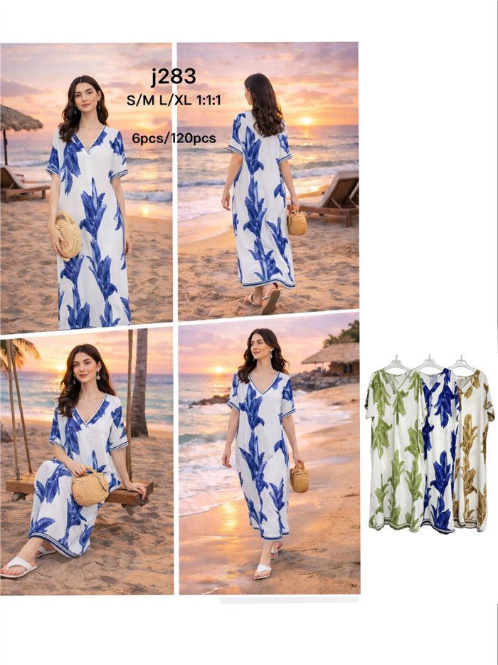 Vestido midi estampado hojas con escote pico