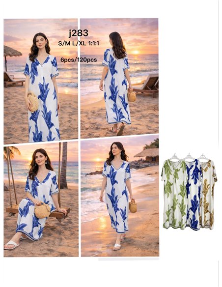 Vestido midi estampado hojas con escote pico