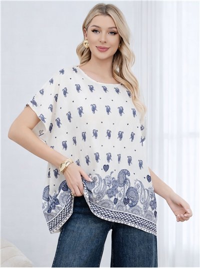 Blusa oversize estampada con cenefa