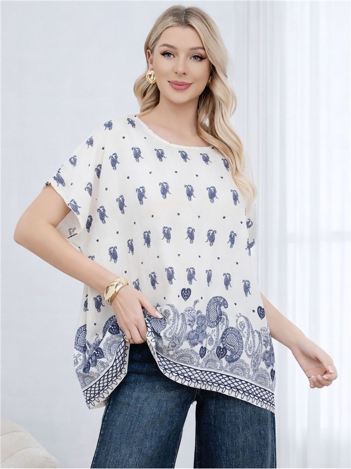 Blusa oversize estampada con cenefa