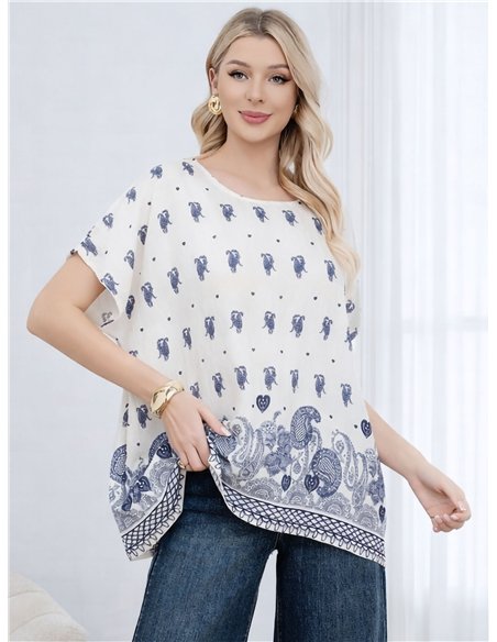 Blusa oversize estampada con cenefa
