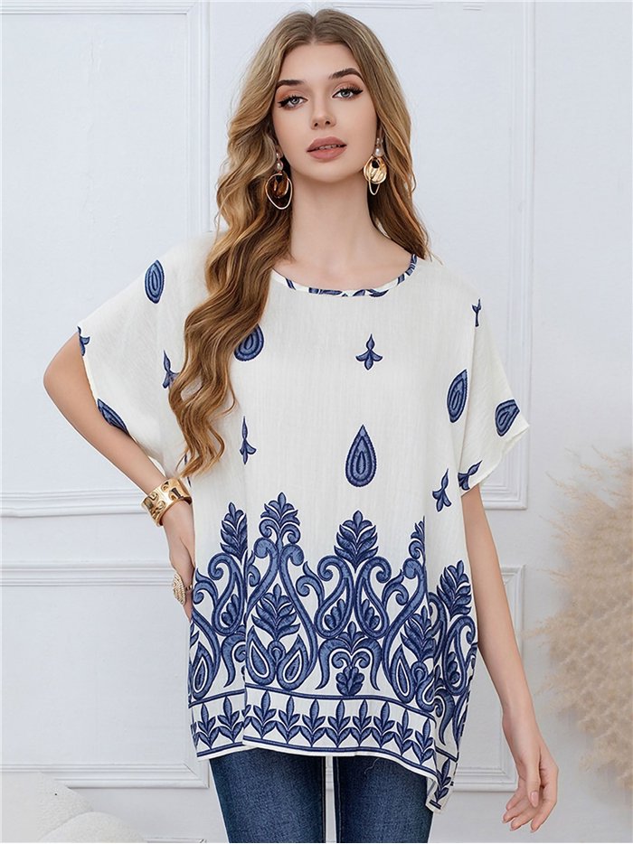 Oversized ornamental print tunic top