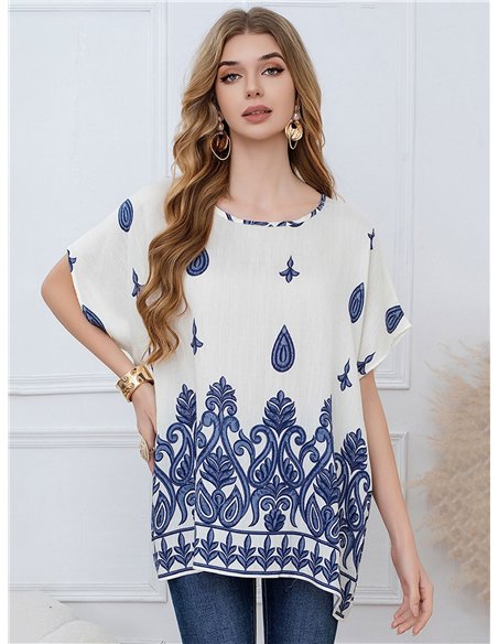 Oversized ornamental print tunic top