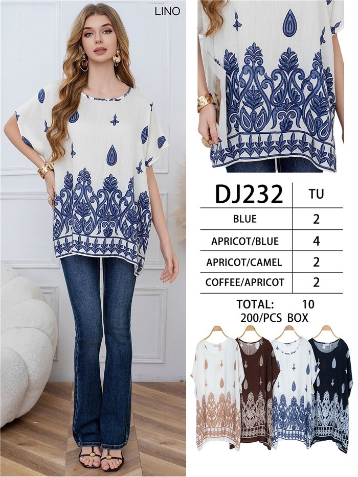 Oversized ornamental print tunic top