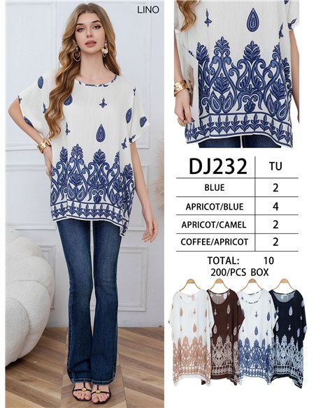 Oversized ornamental print tunic top