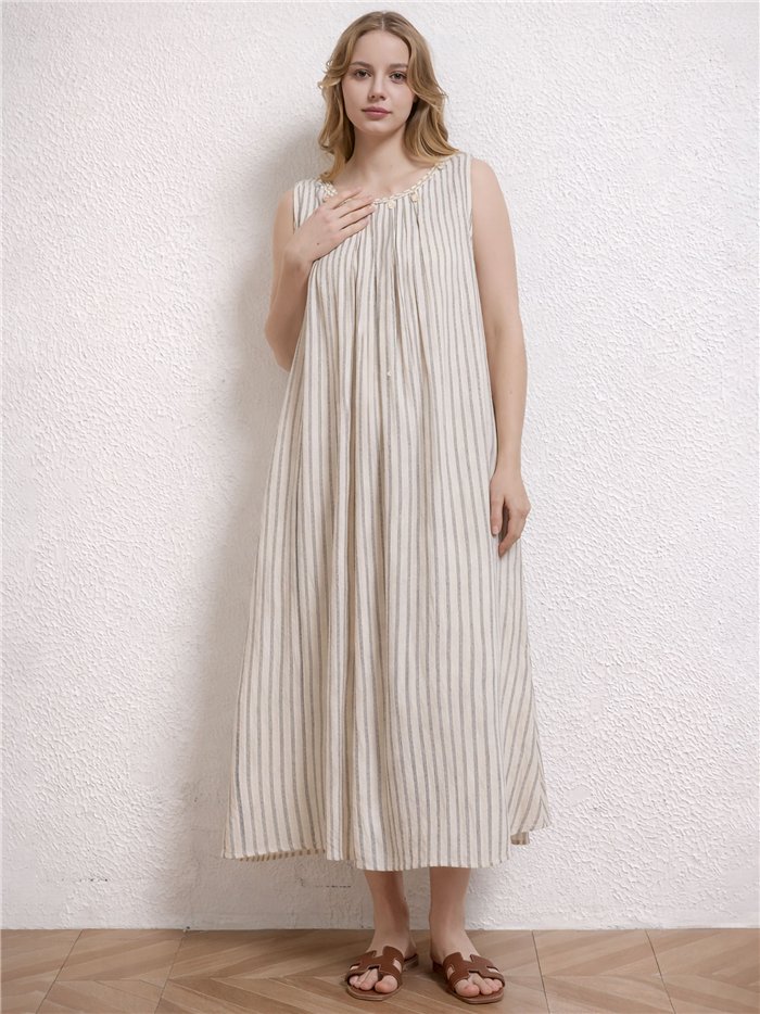 abito midi a righe in lino