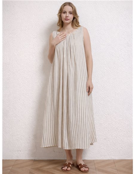 abito midi a righe in lino