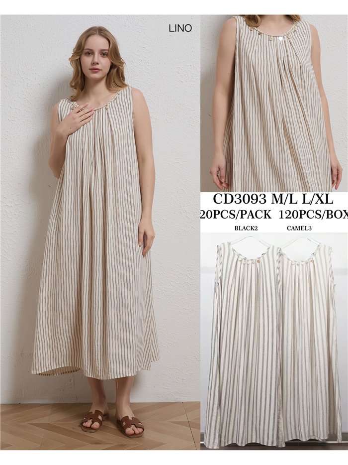 abito midi a righe in lino