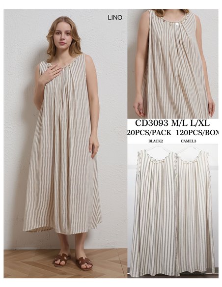 abito midi a righe in lino