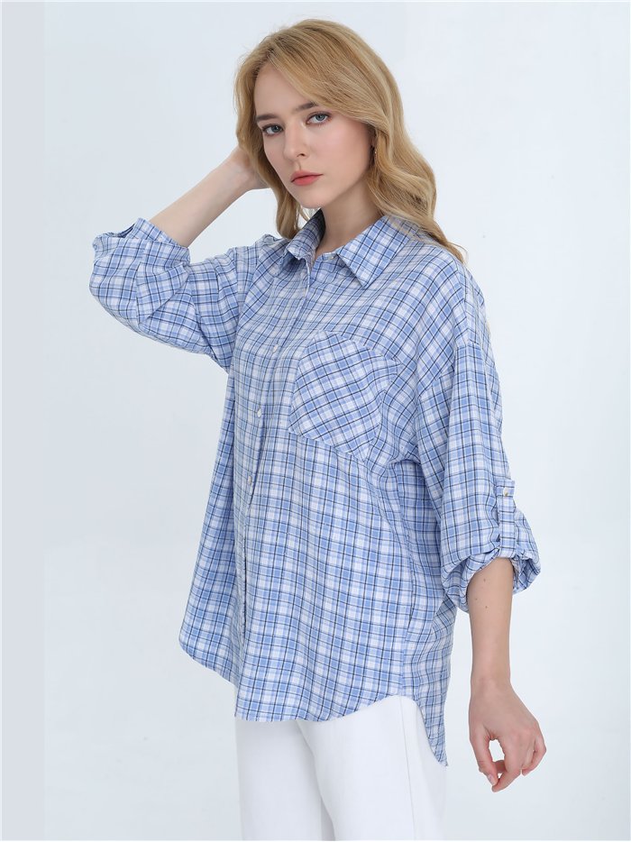 Camisa xadrez oversized com strass