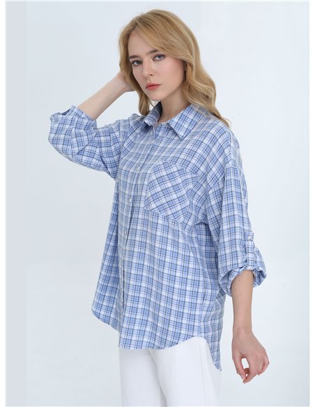 Camisa xadrez oversized com strass