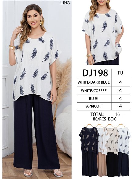 Bluse mit Blättermuster und Palazzo-Hose (Set)