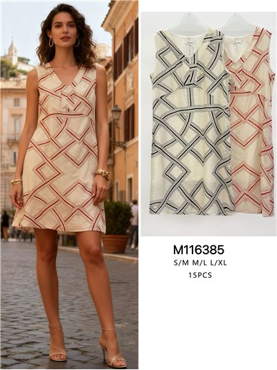 Vestido corto sin mangas estampado geométrico 2