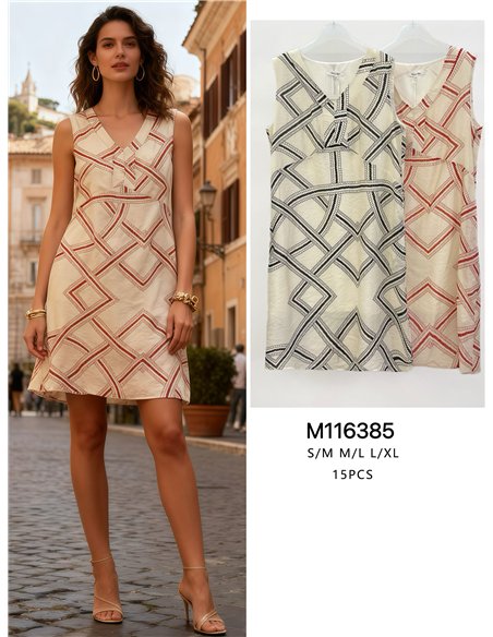 Vestido corto sin mangas estampado geométrico