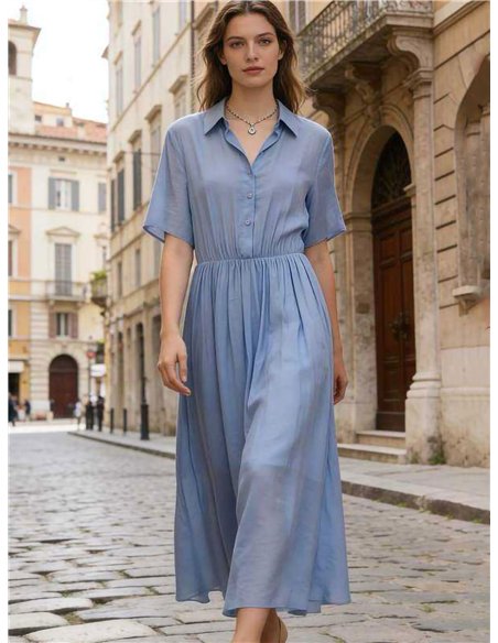 Vestido camisero midi con cintura fruncida